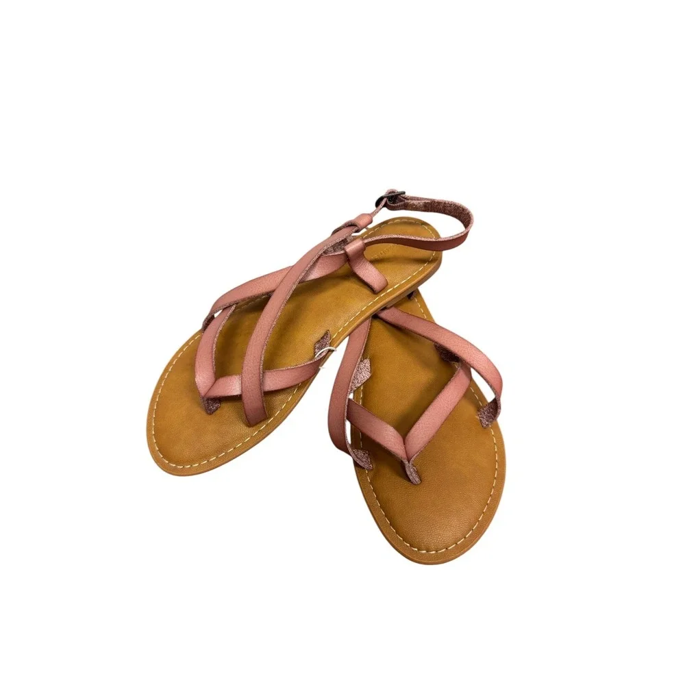 Amazon Essentials Womens Strappy Gladiator Sandals Pink Mauve Size 6 Flat Buckle